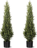 3 FT Artificial Cedar Topiary Trees 2 Set, Realistic Fake Cypress Tree Tall Faux Pine Shrubs Plants Artificial Cypress Trees for Home Offices Porch Decor (3 FT)