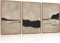 Large Abstract Black and Tan Framed Canvas Wall Art,Vintage Minimalist Wall Decor,Neutral Brush Stroke Artwork,Modern Textured Art Print for Living Room,Bedroom,Office- 24