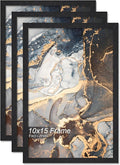 Engineered Wood 10x15 Picture Frame Set of 3, Black Frame for 10 x 15 Inch Picture Poster Photo, Light Weight 10 by 15 Frame with Wood-grain for Wall - 3 Pack/Black/10 x15