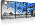 DZRWUBHS 3 Piece Canvas Wall Art For Living Room Modern Wall Decor For Office Black And White Blue Tree Wall Painting Scenery Wall Pictures Artwork For Bedroom Room Home Decor Prints Art 20