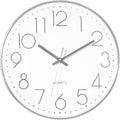 Foxtop Silver Wall Clock Silent Non-Ticking Battery Operated Round Modern Wall Clock for Office School Home Living Room Bedroom Bathroom Kitchen Decor 12 inch