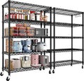 PrimeZone 2 Pack 5 Tier Wire Shelving Rack Storage Shelves with Wheels,Adjustable Rolling Heavy Duty Metal Shelving Unit,Utility Shelf for Kitchen Garage Closet Pantry Laundry 36
