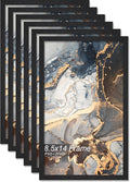 Engineered Wood 8.5x14 Picture Frame Set of 6, Black Frame for 8.5 x 14 Inch Picture Poster Photo, Light Weight 8.5 by 14 Frame with Wood-grain for Wall - 6 Pack/Black/8.5