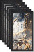Engineered Wood 6x11 Picture Frame Set of 6, Black Frame for 6 x 11 Inch Picture Poster Photo, Light Weight 6 by 11 Frame with Wood-grain for Wall - 6 Pack/Black/6