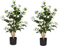 Romantic Season 2Pack Artificial Camellia Tree 3FT, White Faux Camellia Plant Fake Potted Camellia Flower Tree Plastic Camellia Tree for Modern Home Office Living Room Floor Décor Indoor