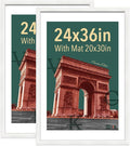 VCK 24x36 Poster Frame White - with Mat 20x30, Textured Exclusive Solid Wood Picture Frame, Horizontal and Vertical Formats with Included Hanging Hardware - 2 Pack