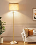 Modern Floor Lamp for Living Room - Adjustable Height Standing Lamp with Marble Base & Linen Shade, 3-Way Dimmable Tall Floor Light for Bedroom, Reading, Bulb Included