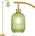 Glass Floor Lamp for Living Room, Modern Green Standing Lamp with Ribbed Glass Lampshade Foot Switch, 67” Tall Lamp for Bedroom Study Room