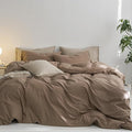 MooMee Super Queen Duvet Cover Set, 100% Washed Cotton Linen Like Twill Thick Sturdy Material Super Soft Breathable Durable Bedding for All Season, 3 Pieces (Bombay Brown, Super Queen 90