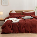 BESTOUCH Duvet Cover Set 100% Washed Cotton Linen Feel Super Soft Comfortable Chic Lightweight 2 PCs Home Bedding Set Solid Fired Brick Red Twin/Twin XL