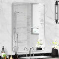 Silver Framed Bathroom Mirror, Brushed Nickel Rounded Corner Rectangle Wall Mirror, Tempered Glass, Shatter Proof, Anti-Rust, Hangs Horizontally or Vertically (22