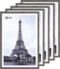 VCK 27x40 Poster Frame Set of 5, Gray Solid Wood Picture Frame, Exclusive Wood Grain, Wall Mounting Hanging
