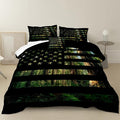 American Flag Comforter Set Queen Size Green Black Bedding Set Stars Stripes Geometric Pattern Green Camouflage Camo Farmhouse Western Bed Comforter Set for Boys Teens