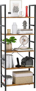 5 Tier Bookshelf Industrial Ladder Shelf Open Display Storage Rack Wood Bookcase with Metal Frame, Freestanding Storage Shelves for Home Office, Living Room, Bedroom, Kitchen (Rust Brown)
