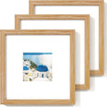 Axeman 8x8 Solid Oak Wood Picture Frame With Mat - 4x4 | Plexiglass & Hanging Hardware Included - Natural, 3 PCs