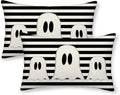 Halloween Pillow Covers 12x20 Set of 2 Black Stripe Cute Ghost Throw Pillcase Decorative Cushion Case for Couch Sofa Outdoor Decor
