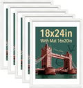 VCK 18x24 Poster Frame White - 5 Pack | with Mat 16x20 | Textured Exclusive Solid Wood Picture Frame | Horizontal and Vertical Formats with Included Hanging Hardware