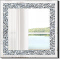 Crystal Crush Diamond Sparkly Square Silver Mirror for Wall Decoration 20x20x1 inch Wall Hang Frameless Bling Stylish Gorgeous Glam Mirror Vanity Home Decor.