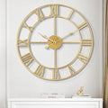1st owned Large Wall Clock Silent Non-Ticking Roman Numerals Vintage Battery Operated (24 inch,18inch,16inch) Farmhouse Wall Clock for Living Room, Bedroom, Kitchen, Cafe Decor-Gold 47CM