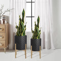 Oakrain Planters for Indoor Plants, Set of 2 Decorative Metal Planter Pots, Mid Century Modern Planter with Stand for Living Room, Office, Garden or Balcony, Black, 8