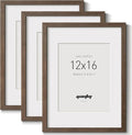 Yaetm 12x16 Picture Frame with Mat for 8.5x11 - Brown Walnut, Solid Wood Photo Frame 12 x 16 for Art Print & Poster, Lightweight, Horizontal and Vertical Wall Mount (3 Pack, Walnut)