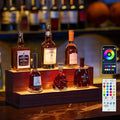 LED Lighted Bar Liquor Shelves, 20 Inch Bar Bottle Display Shelf with App & Remote Control, 2 Tier for Home Bar, Party, Walnut