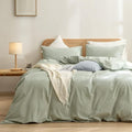 BESTOUCH Duvet Cover Set 100% Washed Cotton Linen Feel Super Soft Comfortable Chic Lightweight 3 PCs Home Bedding Set Sage Green King