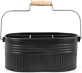 Alpha Living Home Galvanized Utensil Caddy with Handle, 4-Compartment Flatware Organizer for Kitchen Counter, Buffet, BBQ, Picnic, Party – Rustic Farmhouse Style, Matte Black Metal Storage Bin