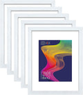 VCK 11×14 White Picture Frame with Mat for 8x10 Picture Set of 5 Wall Hanging Wooden Frame with Real Glass For Artwork Documents Family Home Wall Gallery Multi Photo Frame