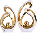 Home Decor Accent,Porcelain Art Mid Century Bookshelf Decorations,Gold Centerpieces for Tables,Abstract Ceramic Statue Sculpture for Coffee Table Mantel Tv Stand Centerpieces (White Gold, Large)