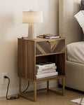 Masupu Nightstand with Charging Station,Modern Night Stand Boho Farmhouse Wood Bedside Table with Storage Drawer Side End Table for Bedroom,Living Room,Office,Walnut Brown with Outlet