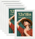 VCK 12x18 Picture Frame 5 Pack | with Mat 11x17 | Solid Wood Poster Frame with HD Glass | Exclusive Wood Grain - White