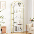 IDEALHOUSE Bookshelf 5 Tier Bookcase Arched Display Racks Tall Standing Bookshelves Metal Frame Modern Storage Rack Shelf Large Wood Book Shelf for Bedroom, Living Room, Home Office, White/Gold