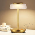 QiMH Battery Operated LED Table Lamp, 5000mAh Rechargeable Cordless Lamp, Stepless Dimmable Touch Control, Small Waterproof Desk Night Light for Living Room, Bedroom, Outdoor Bar (Gold)