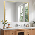 Brushed Gold Mirror, 40x30 Inch Aluminum Framed Rectangle Mirror, Anti-Rust, Tempered Glass, Square Corner Wall Mirror for Over Sink, Vanity, Bedroom, Entryway, Horizontal/Vertical