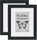 VCK 8x10 Picture Frame 2 Pack, Natural Wood Grain Black Oak & HD Glass, Display 5x7 Photos with Mat or 8x10 without Mat, Tabletop or Wall Hanging