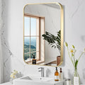 FARMER 24x32 Inch Gold Bathroom Mirrors for Wall, Brushed Brass Bathroom Vanity Mirror with Rounded Edge, Metal Framed Rectangle Mirrors for Bathroom or Living Rooms, Hangs Horizontally or Vertically