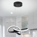 LED Chandelier Modern Pendant Light Fixture Simple Irregular Streamline Ring Light Black with 4500K and 59in Height Adjustable Hanging Lamp for Kitchen Island Hallway Foyer Closet Corridor