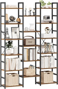 NUMENN Triple Column 6 Tier Bookshelf, Bookcase with 17 Open Display Shelves, Adjustable Rustic Industrial Style Book Shelves, Modern Bookshelves for Bedroom, Living Room and Home Office, Vintage