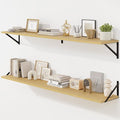 Fun Memories Deep Floating Shelves for Wall, 55W x 8D Wall Mounted Shelves Set of 2, Wide Display Ledge Shelf with Sturdy Metal Brackets for Living Room, Bathroom, Bedroom and Kitchen, Oak