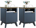 QUW Fluted Nightstand Set of 2 with Charging Station, Bedside Table with Open Storage and Cabinet, 18