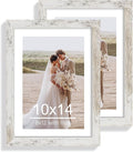 10x14 Picture Frame Set of 2, Made of Glass and Distressed White Wooden Frame, Display 8x12 Pictures with Mat or 30 x 40cm Diamond Painting Art without Mat for Wall Mounting, Gallery Photo Frames