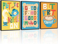 LHIUEM Kitchen Wall Decor Colorful Kitchen MCM Midcentury modern Pictures Set of 3(12”X16”)Funny Quotes Dining Room Framed Wall Decor Terracotta Abstract Cuisine Canvas Wall Art for Restaurant Canteen