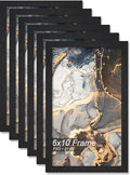 Engineered Wood 6x10 Picture Frame Set of 6, Black Frame for 6 x 10 Inch Picture Poster Photo, Light Weight 6 by 10 Frame with Wood-grain for Wall - 6 Pack/Black/6