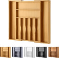 Large Premium Bamboo Silverware Organizer - Expandable Drawer Organizer & Utensil Organizer - 17