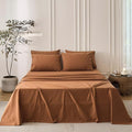 6PS Linen Like Bedding Sheet Sets Deep Orange Queen Size Cotton Bedding Set Oeko-TEX Standard 100% Washed Cotton Deep Pocket Queen Size Fitted Sheet Plus Cozy Flat Sheet and 4 Pillowcases