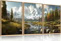 Large Watercolor Snow Mountain Framed Canvas Wall Art,Modern River Grassland Wall Decor,Natural Green Forest Artwork,Neutral Wood Landscape Art Print for Living Room,Bedroom,Office-24 x36 x3