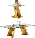 Glass 2 Piece Living Room Table Sets,2-Piece Table Set Includes Glass Coffee Table and End Tables with Stainless Steel Frame,Modern Coffee Table Set of 2 for Living Room