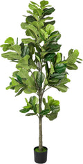 Worth Garden 74.8in Artificial Fiddle Leaf Fig Tree 6.2ft Tall Fake Plant with Pot, Indoor Outdoor Greenery for Home Office Living Room Bedroom Decoration