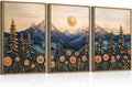 Large Natural Floral Mountain Framed Canvas Wall Art,Vintage Forest Wall Decor,Boho Abstract Moonlight Landscape Artwork,Mid Century Scenery Art Print for Living Room,Bedroom,Office- 24